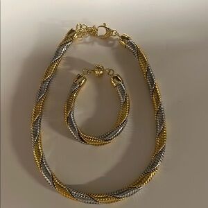 Bronze Milor Italy Bracelet and Necklace Silver and Gold Tone Set